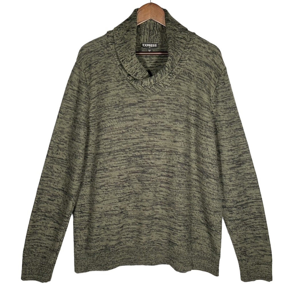 Express Shawl Collar Sweater Womens XL Olive Green Space Dye Cotton Pullover